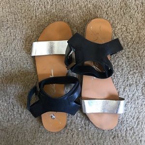 Metallic and Black Strap Sandals